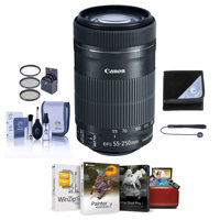 

Canon EF-S 55-250mm f/4-5.6 IS STM Lens - Bundle with 58mm Filter Kit (UV/CPL/ND2), Cleaning Kit, Cap Leash, Lens Wrap, Mac Software Package