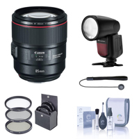 

Canon EF 85mm f/1.4L IS USM Lens - With Flashpoint Zoom Li-on X R2 TTL On-Camera Round Flash Speedlight For Canon, 77mm Filter Kit, Cleaning Kit, Capleash