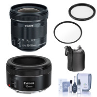 

Canon Portrait & Travel 2 Lens Kit - EF 50mm f/1.8 STM Lens & EF-S 10-18mm f/4.5-5.6 IS STM Lens - Bundle with 49mm/67mm Uv Filters, Small Lens Pouch, Medium Lens Pouch, Cleaning Kit