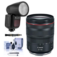 

Canon RF 24-105mm f/4 L IS USM Lens - With Flashpoint Zoom Li-on X R2 TTL On-Camera Round Flash Speedlight For Canon, Cleaning Kit, Capleash, Lens Cleaner