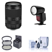 

Canon RF 24-240mm f/4-6.3 IS USM Lens - With Flashpoint Zoom Li-on X R2 TTL On-Camera Round Flash Speedlight For Canon, Cleaning Kit, 72mm Filter Kit