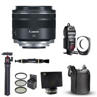 Canon RF 35mm f/1.8 Macro IS STM Lens USA Warranty - Bundle With Godox ML-150 Macro Ring Flash, Flex Lens Shade, Mini Tripod, 52
