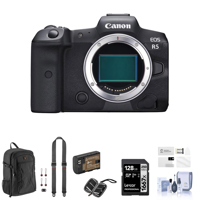 

Canon EOS R5 Mirrorless Digital Camera Body - Bundle With Lexar 128GB SDXC Card, Slinger 200 Backpack, GE LP-E6N Battery, Screen Protector, Peak SlideLITE Strap, Memory Wallet, Cleaning Kit