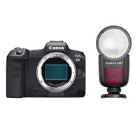 Canon EOS R5 Mirrorless Digital Camera Body - With Flashpoint Zoom Li-on X R2 TTL On-Camera Round Flash Speedlight For Canon