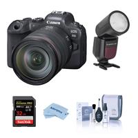 Canon EOS R6 Full-Frame Mirrorless Digital Camera with RF 24-105mm f/4 L IS USM Lens, Black - with External Flash