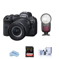 Canon EOS R6 Mirrorless Camera with RF 24-105mm f/4-7.1 IS STM Lens - Bundle With Flas hpoint Zoom Li-on X R2 TTL On-Camera Round Flash Speedlight, 32GB UHS-II U3 SDHC Card, Cleaning Kit, Cloth