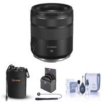 Canon RF 85mm f/2 Macro IS STM Lens Bundle with Filter Pack, Case, Cleaning Kit, Lens Cap Tether