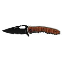 

Coast DX375 Double Lock Folder Stainless Steel 1/2 Serrated Drtop Point Knife, 3.5" Black Blade, Wood Handle