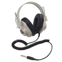 

Califone Deluxe 2924AVP Monaural Wired Headphones with Attached 6' Coiled Cord for Libraries, Language Labs and Speech Pathology Applications