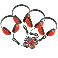 

Califone 1114 4-Position Wired Mini Stereo Jackbox with 4 2800-RD Headphones, Red