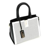 

Cameleon Artemis Handbag with Concealed Carry Compartment and Adjustable Holster, Black & White Vegan Leather