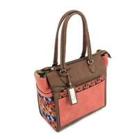 

Cameleon Aztec Satchel Handbag with Concealed Carry Compartment and Adjustable Holster, Brown Vegan Leather