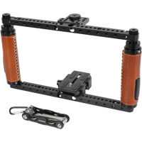 

CAMVATE Adjustable Full Frame Camera Cage with Leather Grips and Manfrotto-Type QR Baseplate for DSLR Camera and Battery Grip