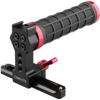 

CAMVATE Quick Release Black Rubber Grip Handle with 100mm NATO Rail, Red Wingnut