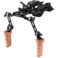 

CAMVATE Pro Shoulder Support Rig with Manfrotto Quick Release Plate & Dual Rosette Extension Arm Wooden Handgrip & Lens Support