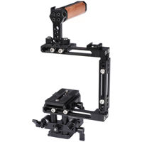 

CAMVATE Extension-Type Half Cage Kit with Manfrotto Quick Release Plate, Adjustable 15mm Railblock Base & Wooden Top Handle