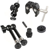 

CAMVATE Super Crab Clamp with 11" Magic Articulated Arm and Double Mini Ball Head for DSLR Camera Cage, Black Lever