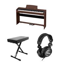 Casio PX-770 Privia 88-Key Digital Console Piano, Walnut, Bundle with H&A Monitor Headphones & H&A Keyboard Stand Be