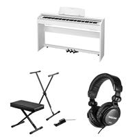 Casio PX-770 Privia 88-Key Digital Console Piano, White, Bundle with H&A Monitor Headphones & H&A Keyboard Stand Ben