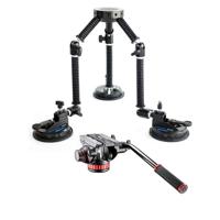 

Camtree G-51 Camera Gripper Campod Suction Car Mount, 22-44 Lbs Capacity - With Manfrotto MVH502AH Pro Video Head with Flat Base (3/8"-16 Connection)