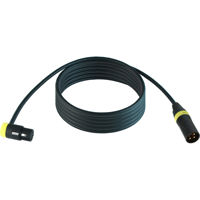 

Cable Techniques 50' Premium Low Profile Right-Angle XLR-3F to XLR-3M Straight Mogami W2549 Microphone Cable, Yellow Cap/Ring