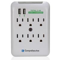 

Comprehensive Wall Mount 6-Outlet Surge Protector with Dual-USB 2.4A Charging Ports