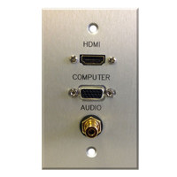 

Comprehensive Single Gang Wallplate, HDMI Female, VGA Female, 3.5mm Stereo Mini Female-Passthru, Stainless White