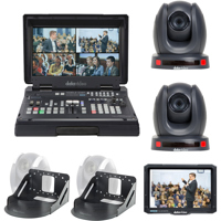 

Datavideo HS-1600T 4-Channel HD/SD HDBaseT Portable Video Streaming Studio Kit, Includes 2x PTC-140T Camera with Wall Mounts and TLM-700K Monitor