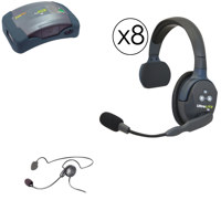 

Eartec HUB9SCYB HUB 9 Person Full Duplex Wireless Intercom with 8x Single-Ear Remote Headset, 1x Plug-In Cyber Headset, 9x Batteries, 8-Bay Charger and Softside Case