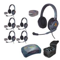 

Eartec UPMX4GD6 6-Person HUB Intercom System with 6x UltraPAK Remote Beltpack Transceiver, 6x Max4G Double Headset, 7x Batteries, 8-Bay Charger and Softside Case