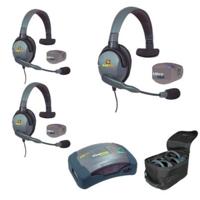 

Eartec UPMX4GS3 3-Person HUB Intercom System with 3x UltraPAK Remote Beltpack Transceiver, 3x Max4G Single Headset, 4x Batteries, 8-Bay Charger and Softside Case