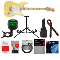 

Fender Player Stratocaster Electric Guitar, 22 Frets, Modern "C" Shape and Maple Neck, Maple Fingerboard, Gloss Polyester, Buttercream - With 9 Pack Accessory Bundl e
