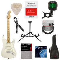 

Fender Player Stratocaster Electric Guitar, 22 Frets, Modern "C" Shape and Maple Neck, Maple Fingerboard, Gloss Polyester, Polar White - With 9 Pack Accessory Bundle
