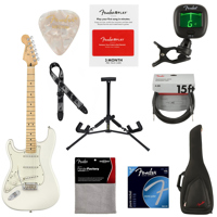 

Fender Player Stratocaster Left-Handed Electric Guitar, 22 Frets, Modern "C" Shape and Maple Neck, Maple Fingerboard, Gloss Polyester, Polar White - With 9 Pack Accessory Bundle