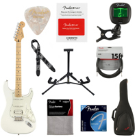

Fender Player Stratocaster HSS Electric Guitar, 22 Frets, Modern "C" Shape and Maple Neck, Maple Fingerboard, Gloss Polyester, Polar White - With 9 Pack Accessory Bundle