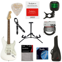 

Fender Player Stratocaster HSS Electric Guitar, 22 Frets, Modern "C" Shape and Maple Neck, Pau Ferro Fingerboard, Gloss Polyester, Polar White - With 9 Pack Accessory Bundle