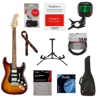 

Fender Player Stratocaster HSH Electric Guitar, 22 Frets, Modern "C" Shape Maple Neck, Pau Ferro Fingerboard, Gloss Polyester, Tobacco Sunburst - With 9 Pack Accessory Bundle