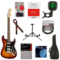 

Fender Player Stratocaster HSS Plus Top Electric Guitar, 22 Frets, Modern "C" Shape Maple Neck, Pau Ferro Fingerboard, Gloss Polyester, Tobacco Sunburst - With 9 Pack Accessory Bundle