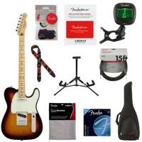 

Fender Player Telecaster Electric Guitar, 22 Frets, Modern "C" Shape Maple Neck, Maple Fingerboard, Gloss Polyester, 3-Color Sunburst - With 9 Pack Accessory Bundle