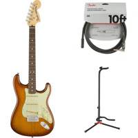 

Fender American Performer Stratocaster Electric Guitar, Rosewood Fingerboard, Honey Burst - Bundle With Fender Performance Series 10' Instrument Cable Black, Fender Adjustable Guitar Stand