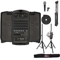 

Fender Passport Venue Series 2 600W 10-Channel Portable PA System with Bluetooth - With ProX T-SS18P Heavy Duty Speaker Tripod Stands with Bag, Samson VP10X Microphone Value Pack