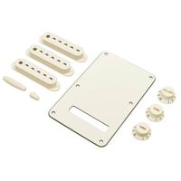 

Fender Stratocaster Accessory Kit, Includes 3x Control Knob, Switch and Trem Arm Tips, Back Plate, 3x Pickup Cover, Parchment