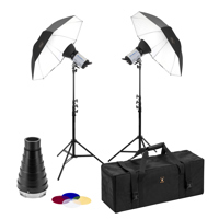 

Flashpoint 320M Portrait Wedding Monolight Kit, with Two 320 Monolights, Blk Stands,Umbrellas, Snoot and Carrying Case