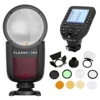 

Flashpoint Zoom Li-on X R2 TTL On-Camera Round Flash Speedlight For Canon (Godox V1) + Flashpoint R2 Pro Mark II 2.4 GHz Wireless Flash Trigger for Canon + Flashpoint Round Head Flash Accessory Kit - Godox AK-R1
