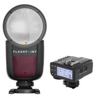 

Flashpoint Zoom Li-on X R2 TTL On-Camera Round Flash Speedlight For Nikon (Godox V1) + Flashpoint R2 Mark II ETTL 2.4 GHz Wireless Flash Trigger for Nikon (Godox X2)