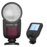 

Flashpoint Zoom Li-on X R2 TTL On-Camera Round Flash Speedlight For Nikon (Godox V1) + Flashpoint R2 Pro Mark II 2.4 GHz Wireless Flash Trigger for Nikon