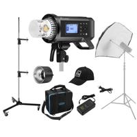 

Flashpoint XPLOR 600PRO R2 TTL Battery-Powered Monolight Kit With Pistal Stand and Glow 60" Wing-Like EZ Lock Umbralla