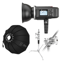 

Flashpoint XPLOR 600 HSS TTL R2 Battery-Powered Monolight with C-Stand and Glow 38" ParaPop - Bowens Mount (AD600 TTL)