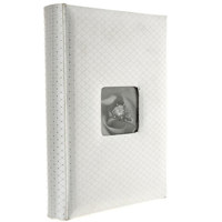 

Adorama Proof Album Series, Holds 300 4x6" Photos, with a 3x3" Window Opening, Color: White Diamond Pattern Cover with White Pages.