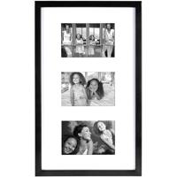 

MCS East Village Series Wood Picture Frame, 10x17" With a White Mat for 3 4x6" Photograph with a 5/8" Molding, Color: Black.